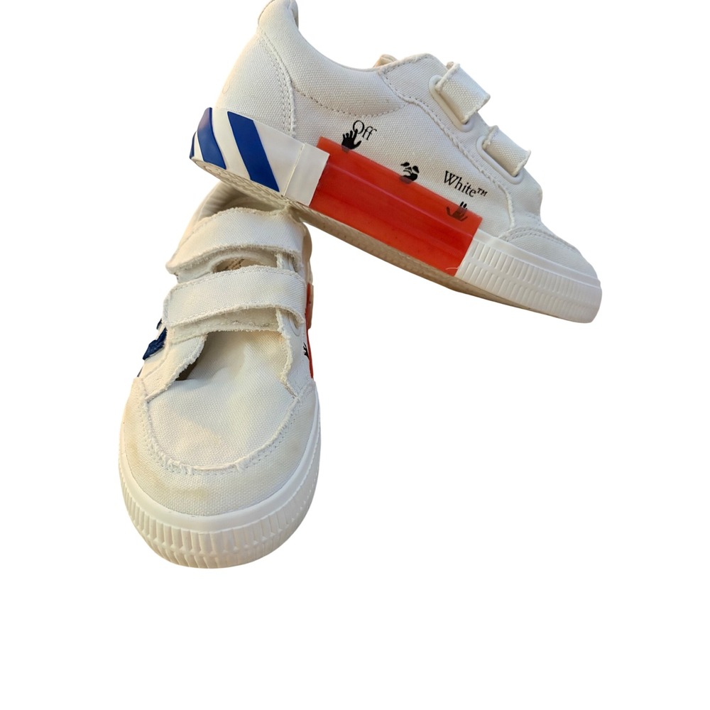 Off-White Kids Low Vulcanized‎ Canvas Sneakers White Blue Orange Straps